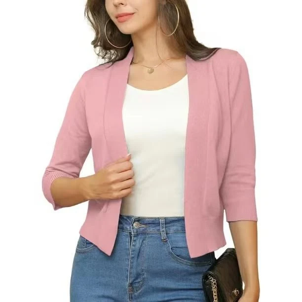 Thordis | Damen Strickjacke Offene Front 3/4 Arm