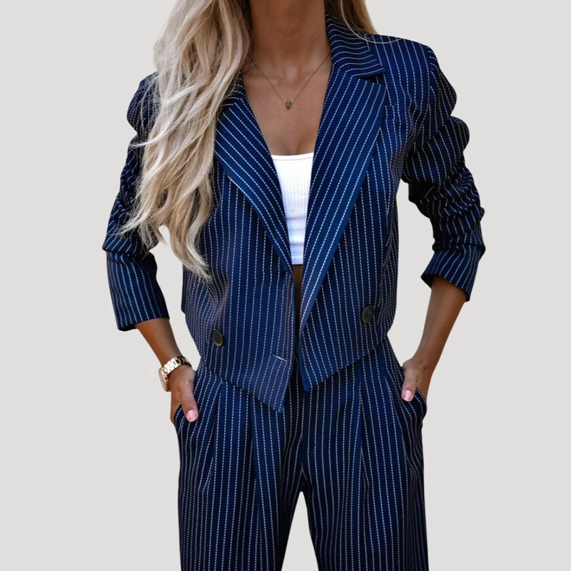 Greta | Damen Nadelstreifen Zweiteiler Blazer Set
