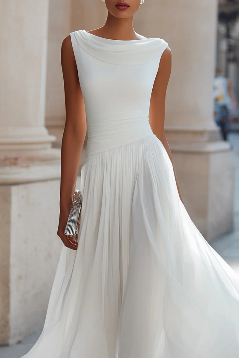 Seraphita | Damen Drapiertes Ärmellos Plissee Midikleid
