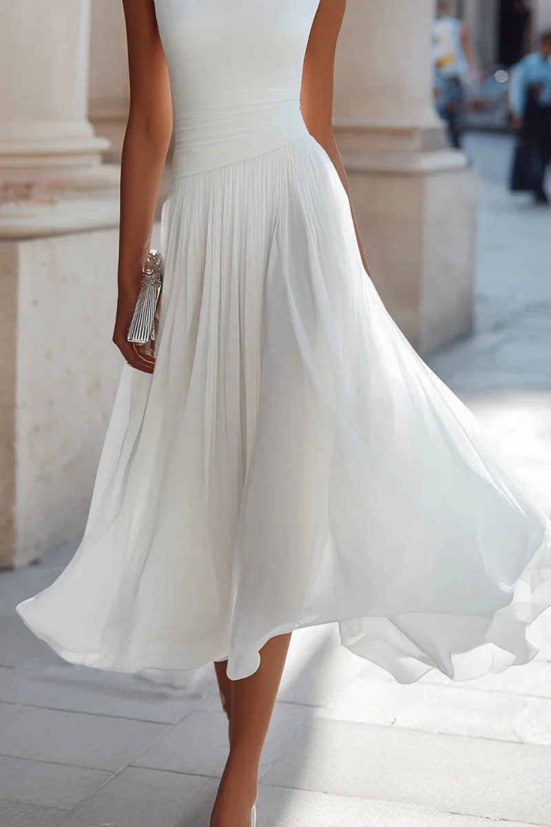 Seraphita | Damen Drapiertes Ärmellos Plissee Midikleid