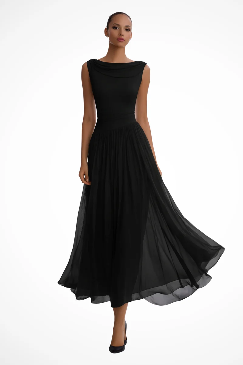 Seraphita | Damen Drapiertes Ärmellos Plissee Midikleid