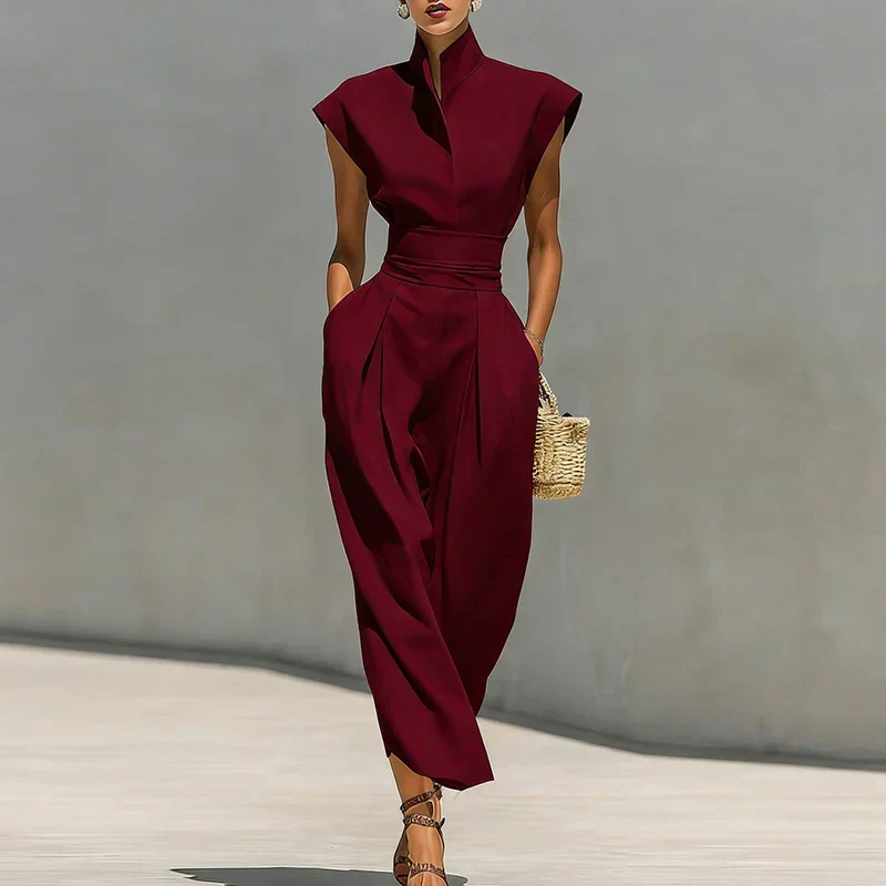 Tabitha | Damen Ärmelloses Midikleid mit Stehkragen