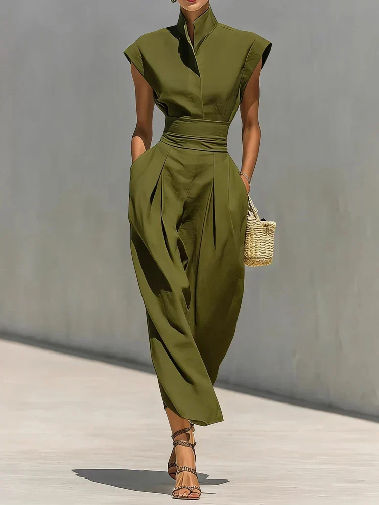 Tabitha | Damen Ärmelloses Midikleid mit Stehkragen