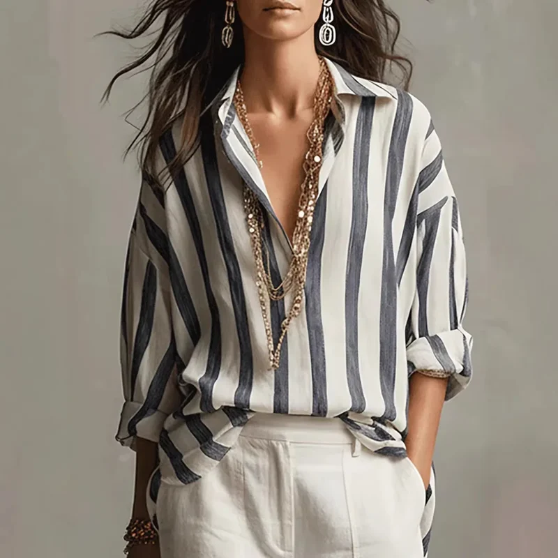 Berenice | Damen Gestreiftes Oversized Hemd Lange Ärmel