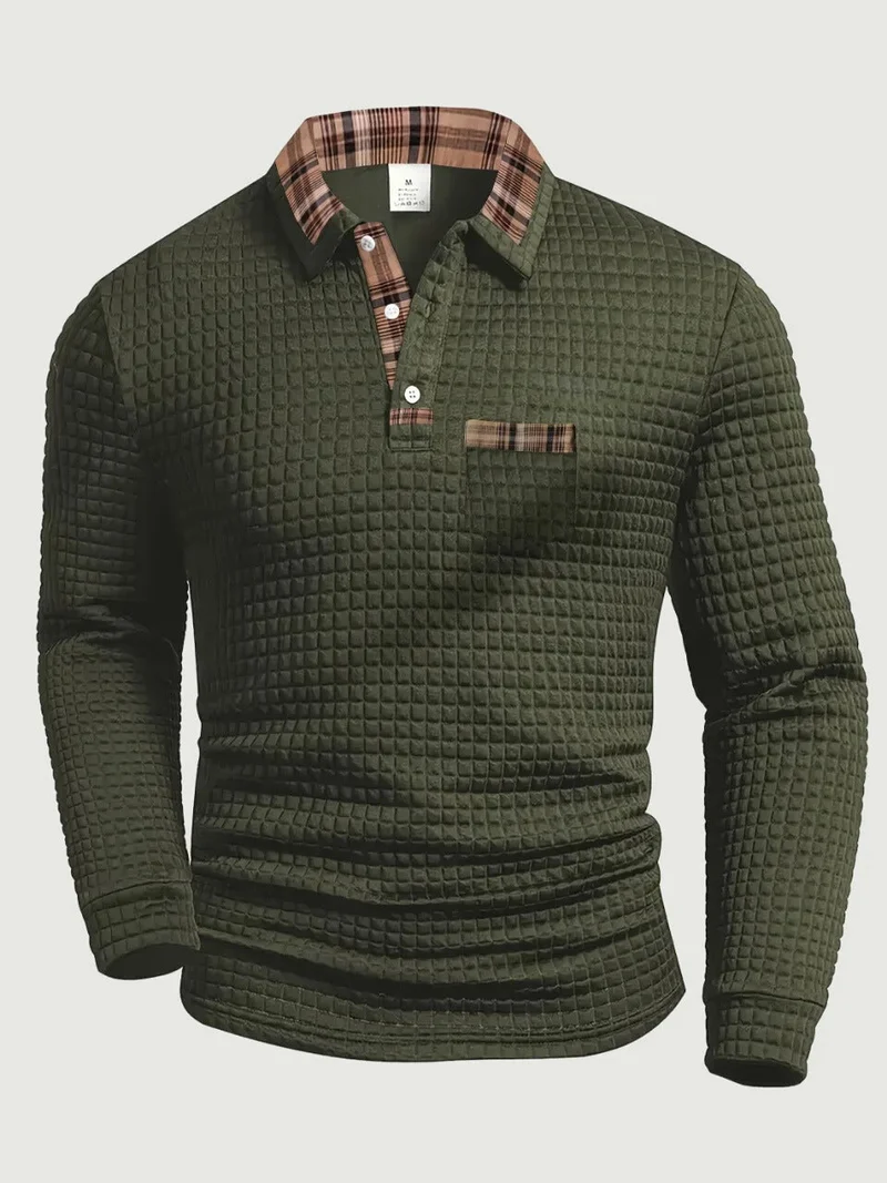 Crispin | Herren Langarm Poloshirt mit Karokragen