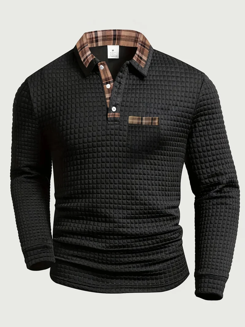 Crispin | Herren Langarm Poloshirt mit Karokragen