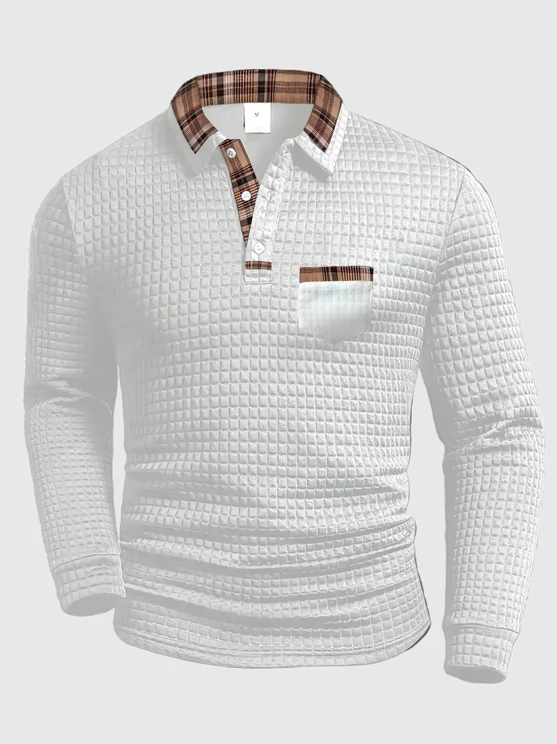Crispin | Herren Langarm Poloshirt mit Karokragen
