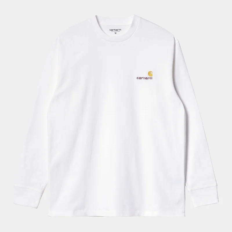 Carhartt WIP Herren American Script Langarm-T-Shirt – Weiß