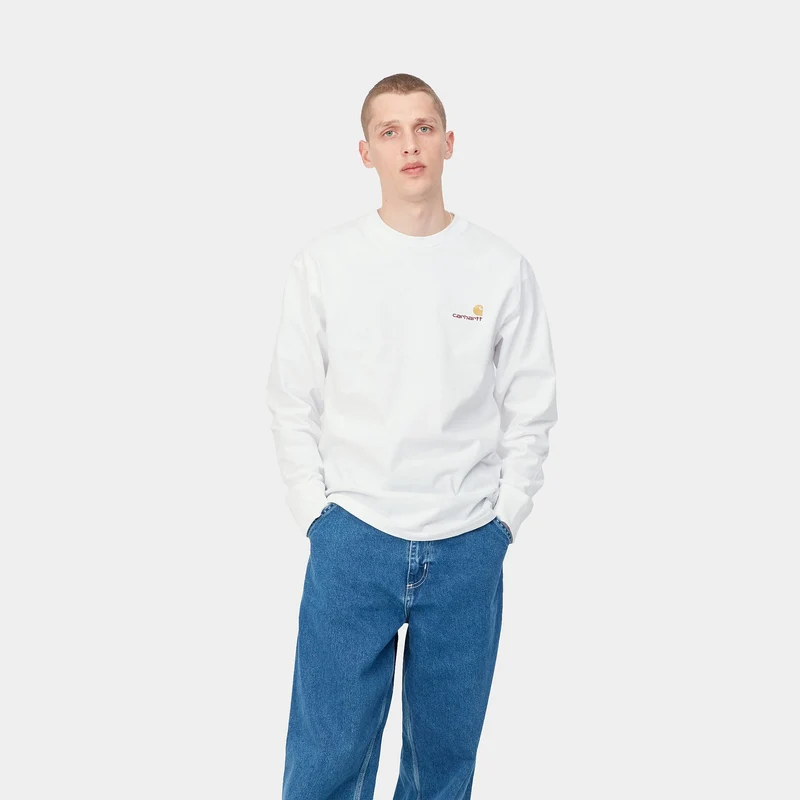 Carhartt WIP Herren American Script Langarm-T-Shirt – Weiß