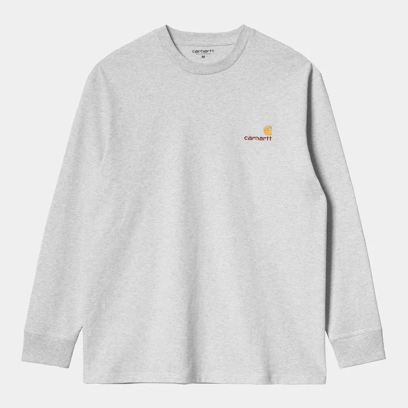 Carhartt WIP Herren American Script Langarm-T-Shirt – Aschgrau meliert