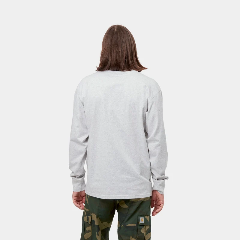 Carhartt WIP Herren American Script Langarm-T-Shirt – Aschgrau meliert