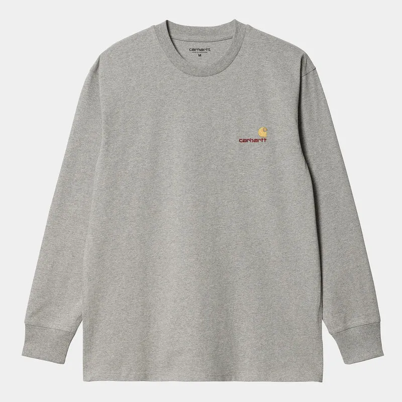 Carhartt WIP Herren American Script Langarm-T-Shirt – Grau meliert