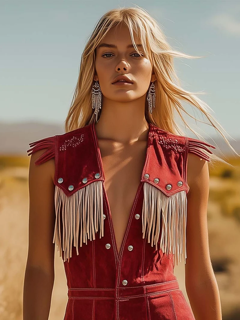 Tamara | Damen Fransen Jumpsuit Western Style