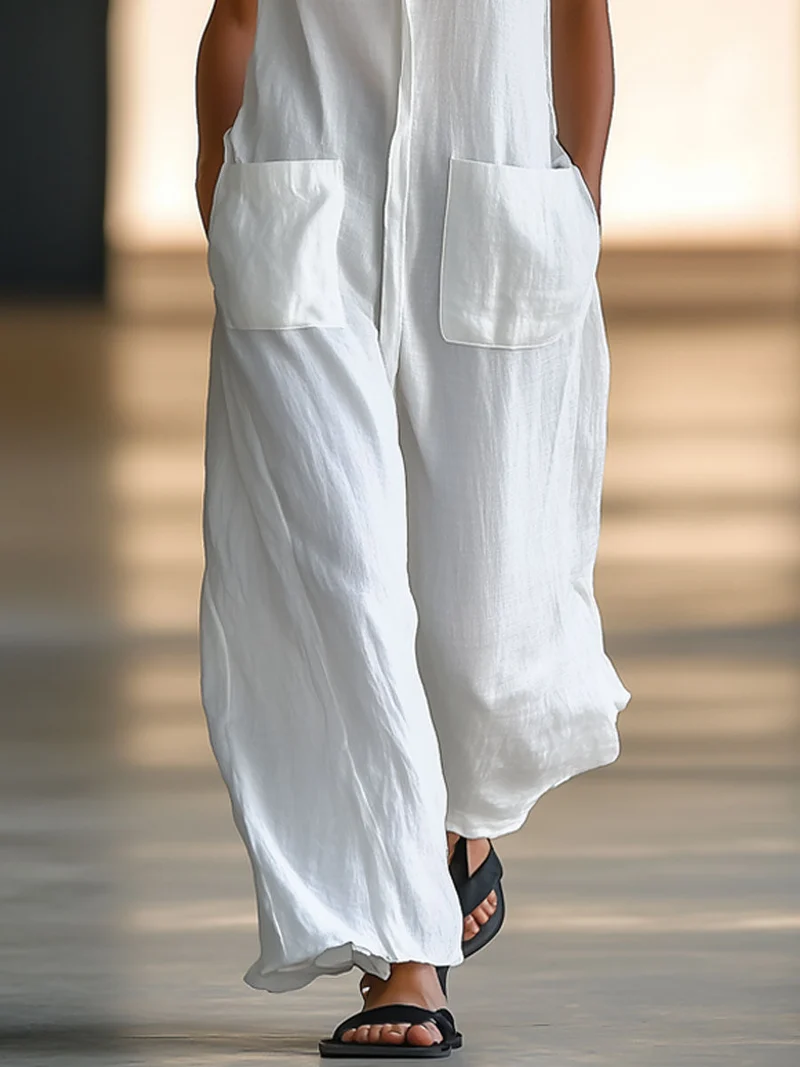 Annerose | Damen Ärmellos Weites Bein Jumpsuit