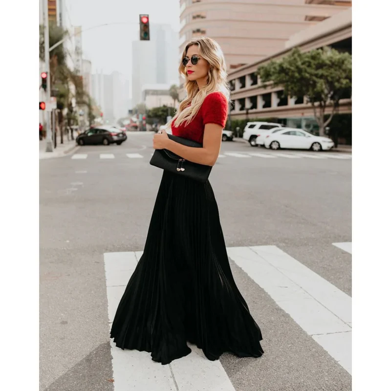 Imke | Damen Plisseerock Maxi Hohe Taille Faltenrock