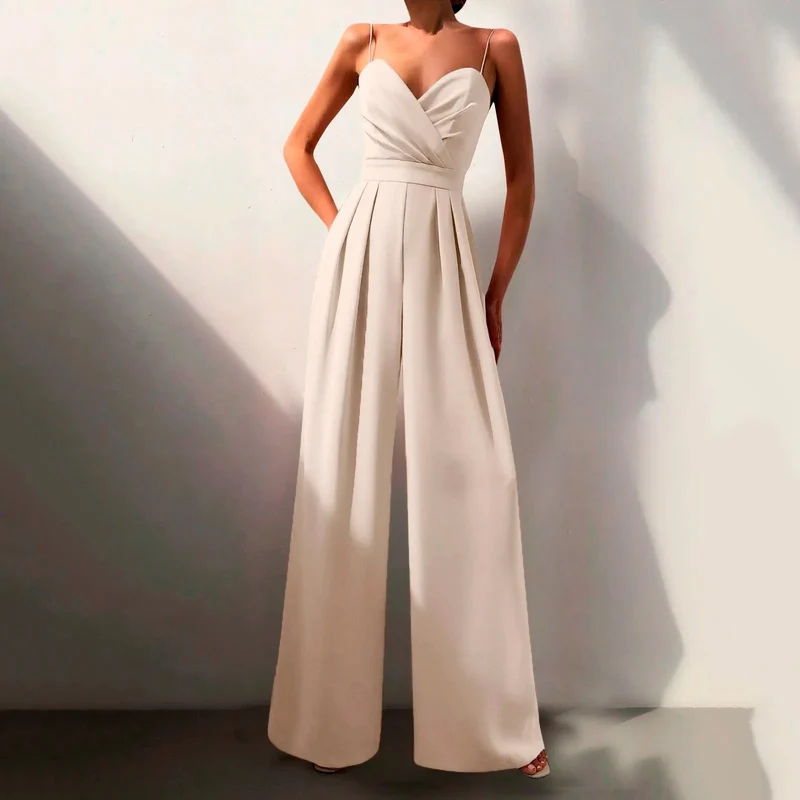 Livia | Damen Jumpsuit Herzausschnitt Weites Bein Ärmellos