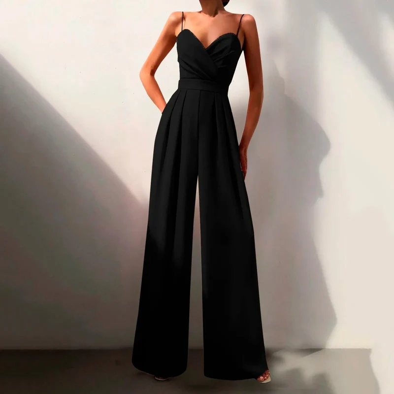 Livia | Damen Jumpsuit Herzausschnitt Weites Bein Ärmellos