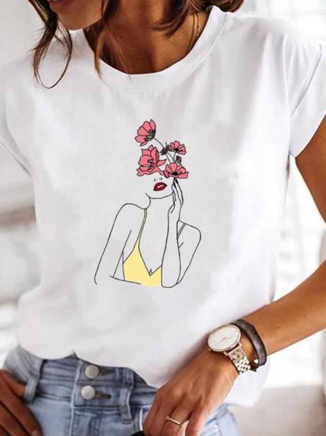 Leonora | Damen Herz Print T-Shirt Rundhals Kurzarm