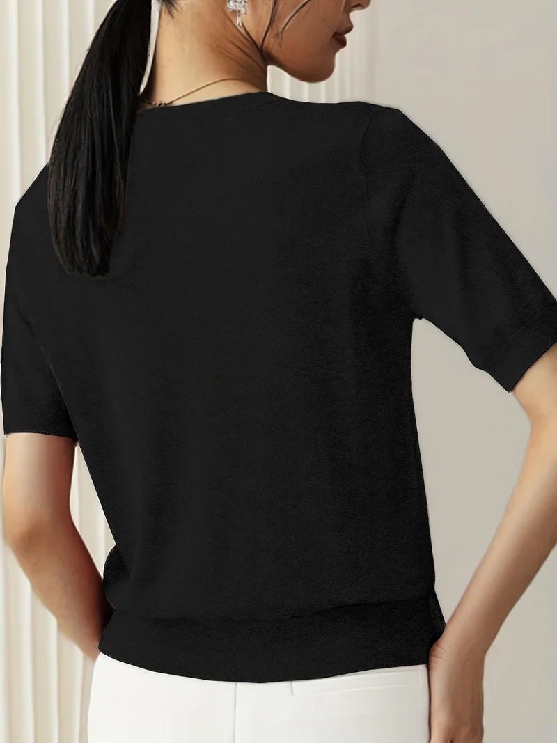 Sunniva | Damen Kurzarm Strickpullover Rundhals