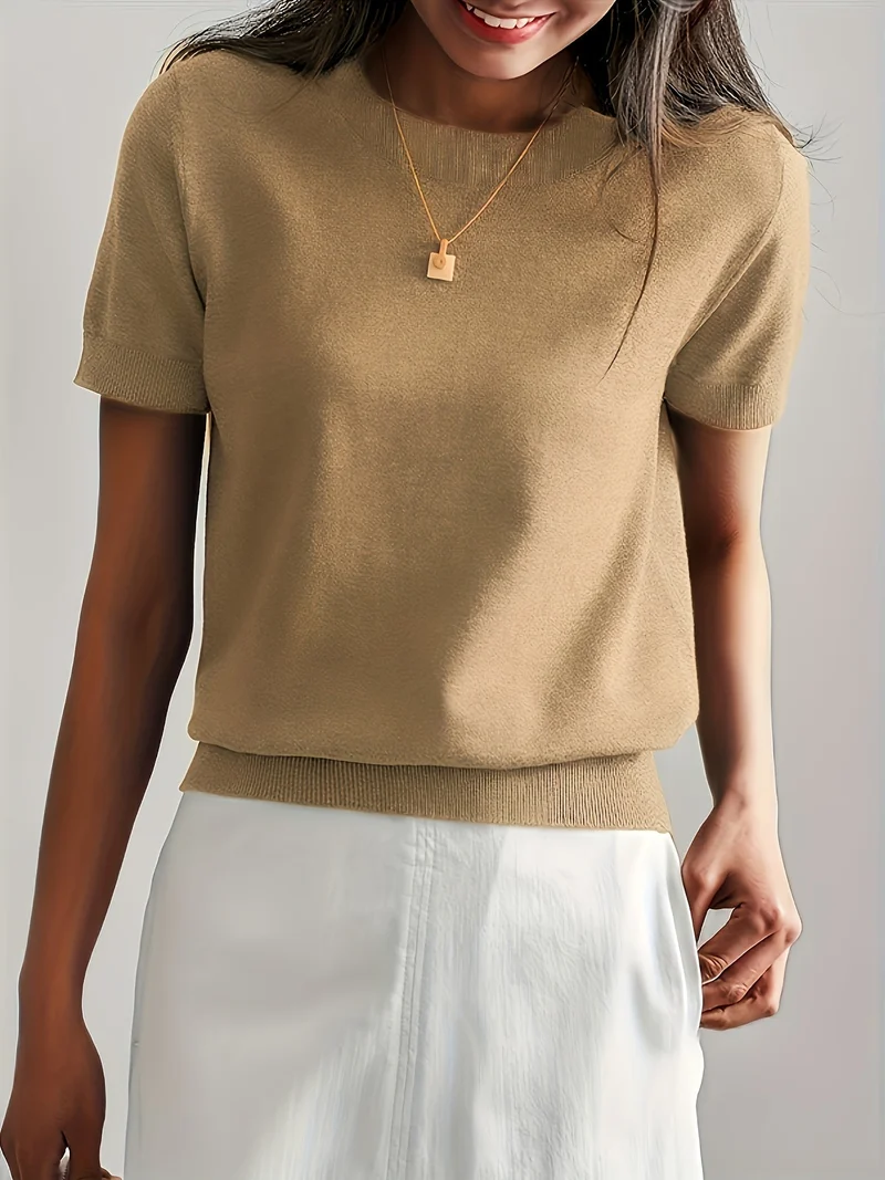 Sunniva | Damen Kurzarm Strickpullover Rundhals