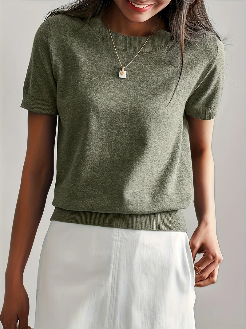 Sunniva | Damen Kurzarm Strickpullover Rundhals