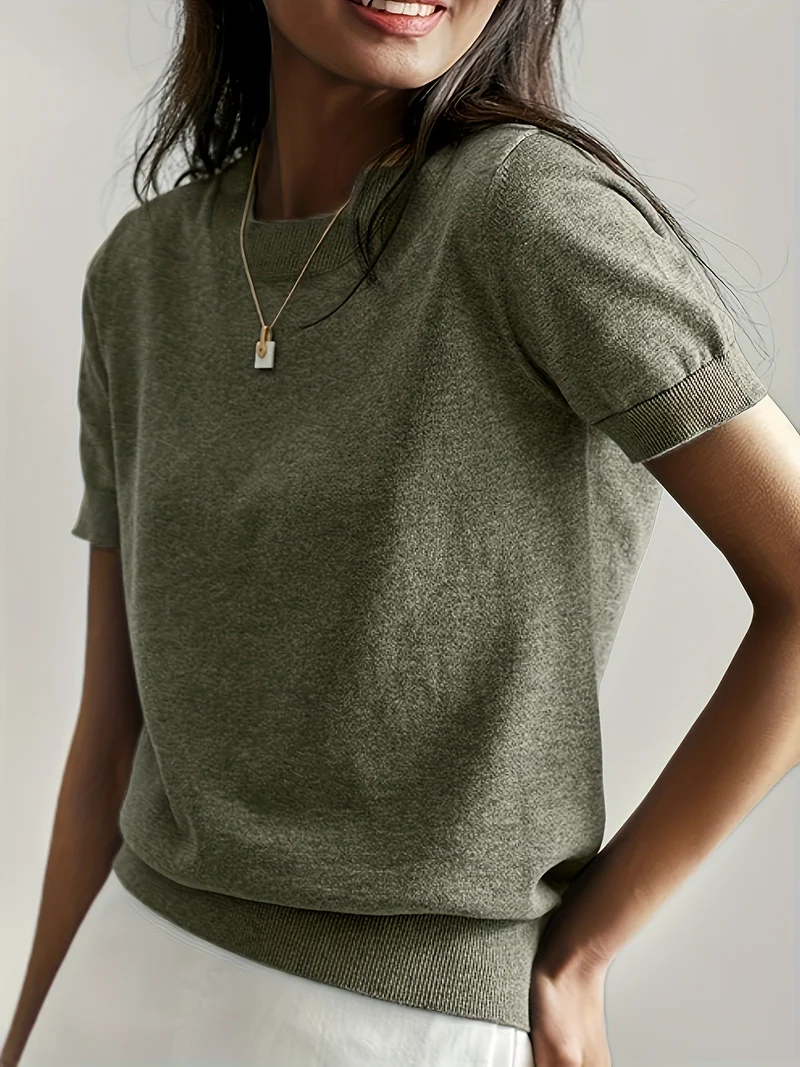 Sunniva | Damen Kurzarm Strickpullover Rundhals
