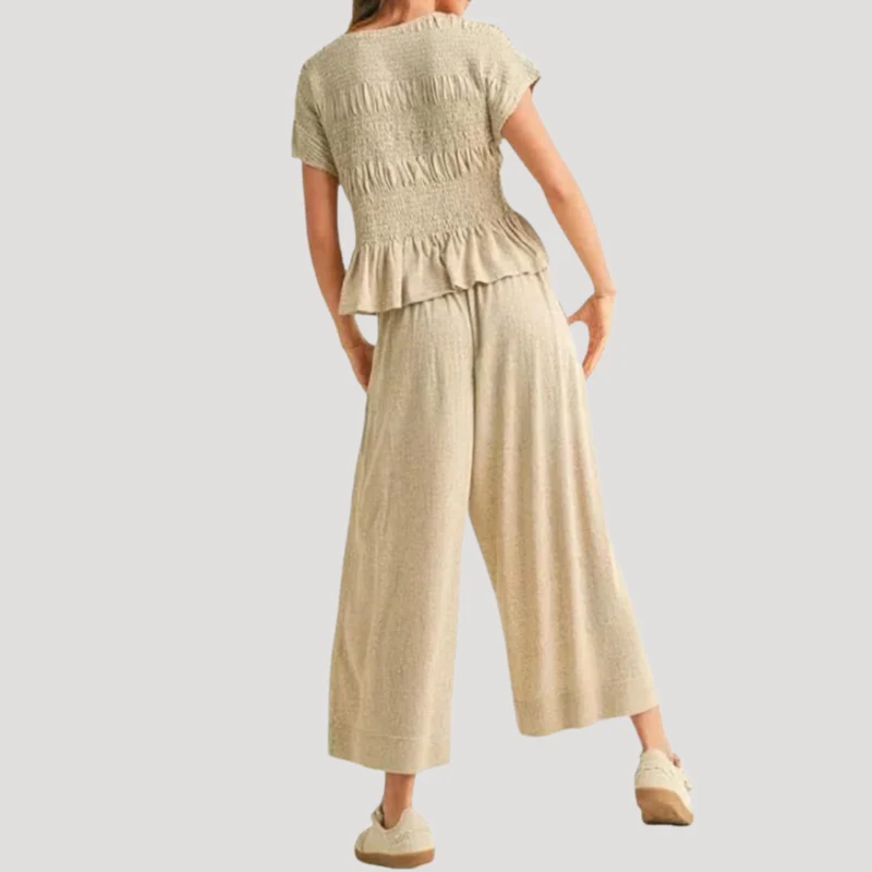 Lirette | Damen Zweiteiler Peplum Top Weite Hose Set