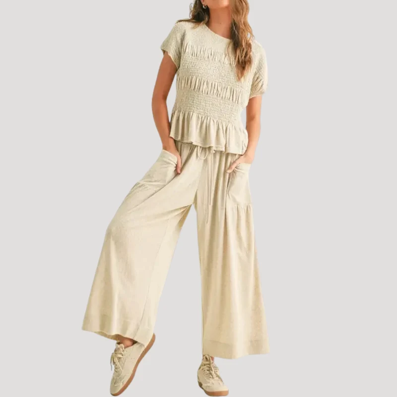 Lirette | Damen Zweiteiler Peplum Top Weite Hose Set