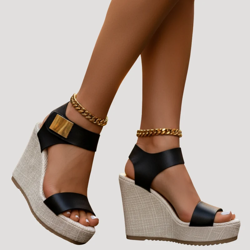 Linnea | Damen Plateau Sandalen mit Keilabsatz und Knöchelriemen