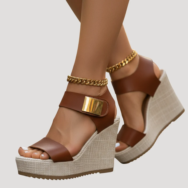 Linnea | Damen Plateau Sandalen mit Keilabsatz und Knöchelriemen