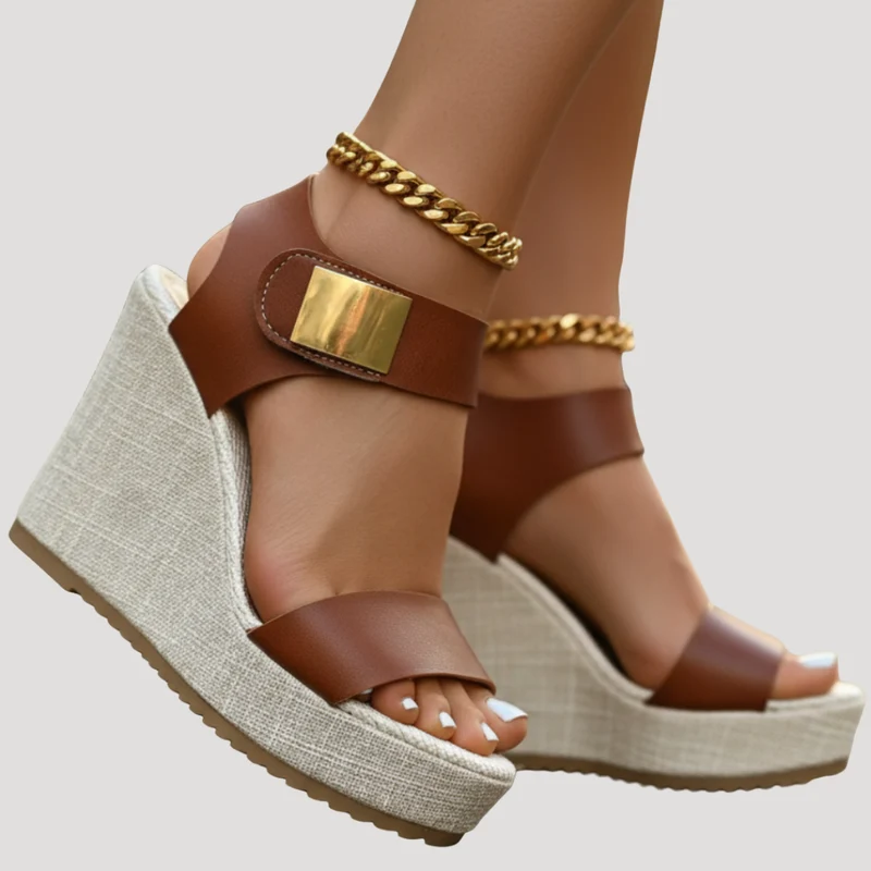 Linnea | Damen Plateau Sandalen mit Keilabsatz und Knöchelriemen