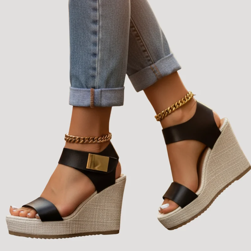 Linnea | Damen Plateau Sandalen mit Keilabsatz und Knöchelriemen