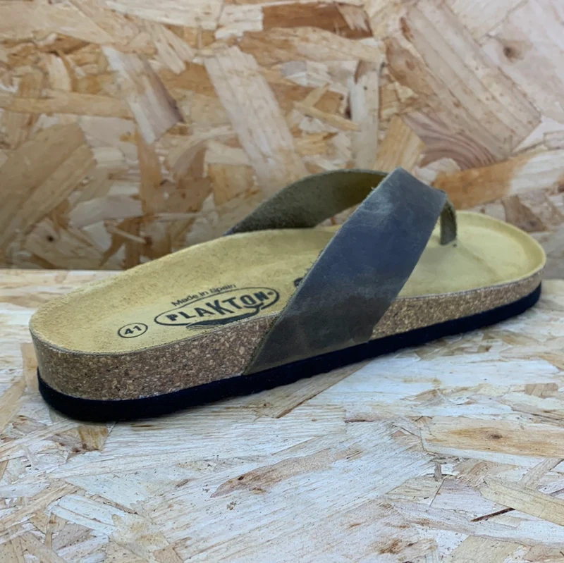 Plakton Herren Beach Boy Apure Leder Flip Flop – Khaki