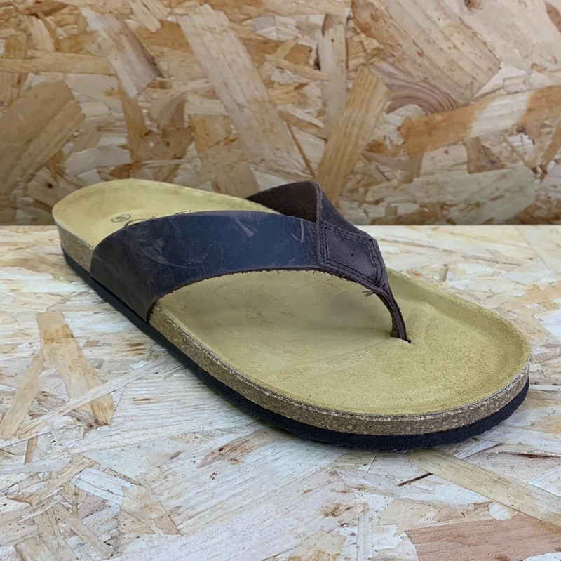 Plakton Herren Beach Boy Apure Leder Flip Flop – Dunkelbraun