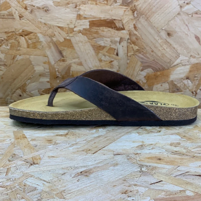 Plakton Herren Beach Boy Apure Leder Flip Flop – Dunkelbraun