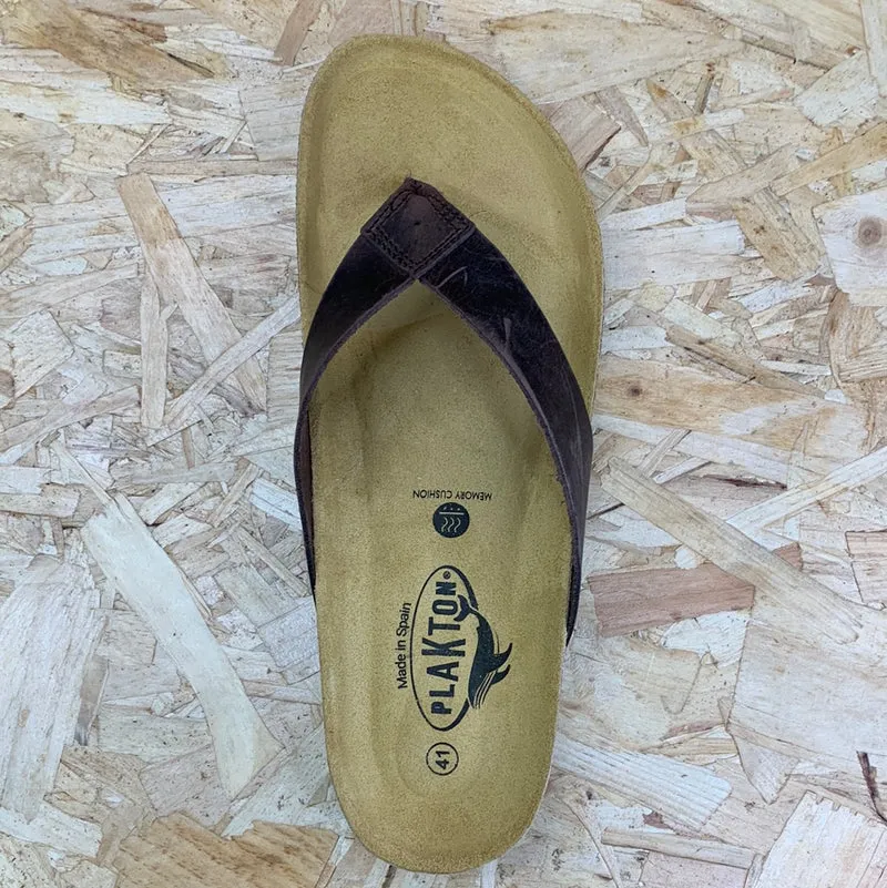 Plakton Herren Beach Boy Apure Leder Flip Flop – Dunkelbraun