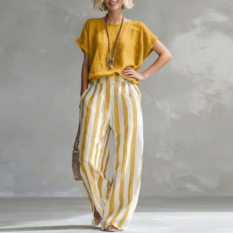 Hermione | Damen Gestreiftes Wide Leg Sommer Set