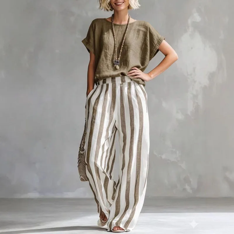 Hermione | Damen Gestreiftes Wide Leg Sommer Set