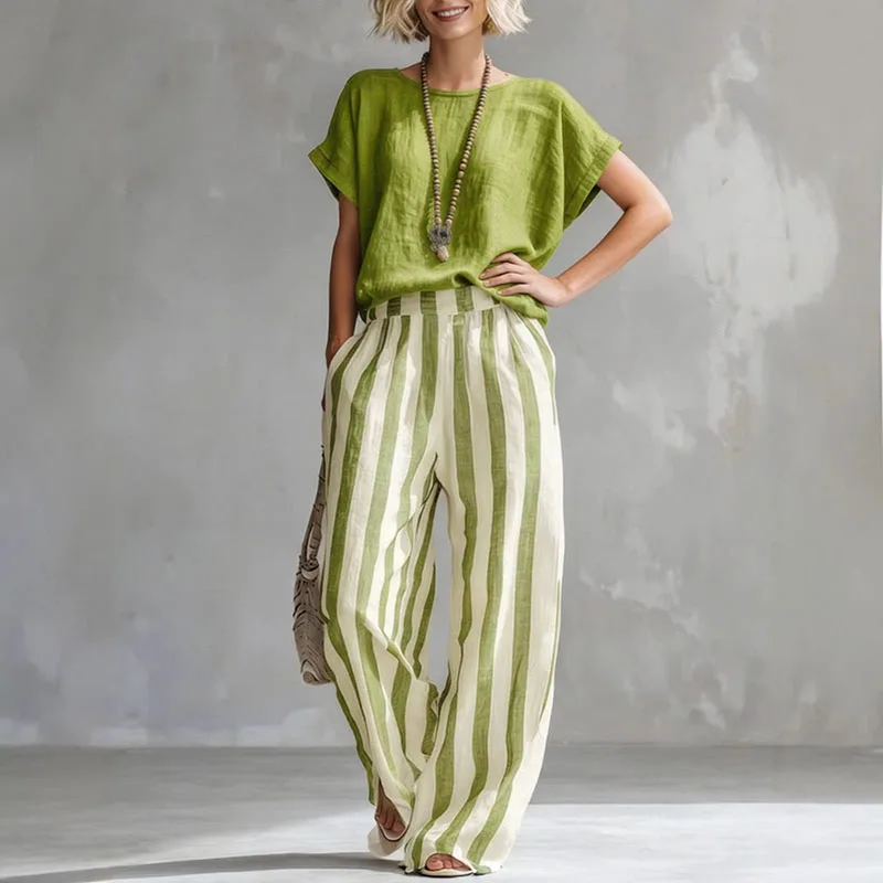 Hermione | Damen Gestreiftes Wide Leg Sommer Set