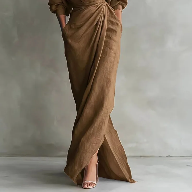 Solange | Damen V-Ausschnitt Langarm Wickelkleid