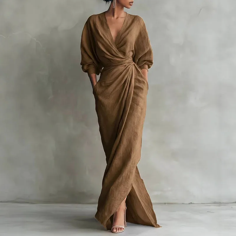 Solange | Damen V-Ausschnitt Langarm Wickelkleid