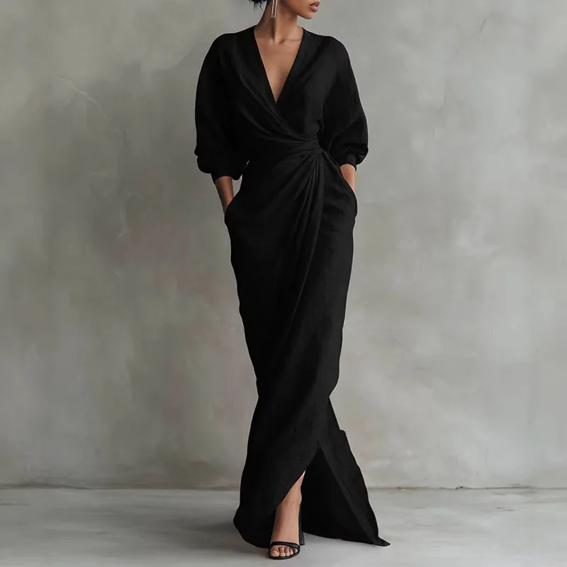 Solange | Damen V-Ausschnitt Langarm Wickelkleid