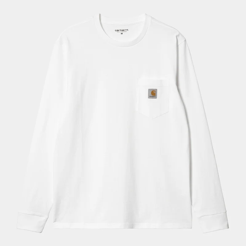 Carhartt WIP Herren-T-Shirt mit langen Ärmeln und Taschen – Weiß