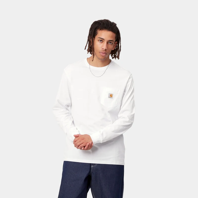 Carhartt WIP Herren-T-Shirt mit langen Ärmeln und Taschen – Weiß