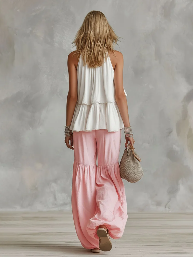 Marlena | Damen Rollkragen Ärmellos Set mit weiter Hose
