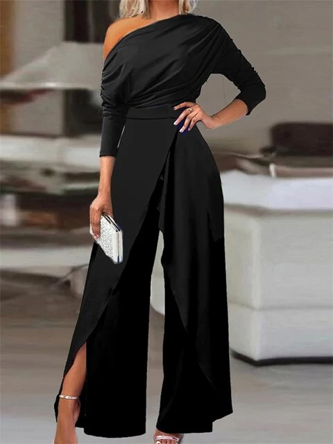 Marlena | Damen Schulterfreier Wide Leg Jumpsuit