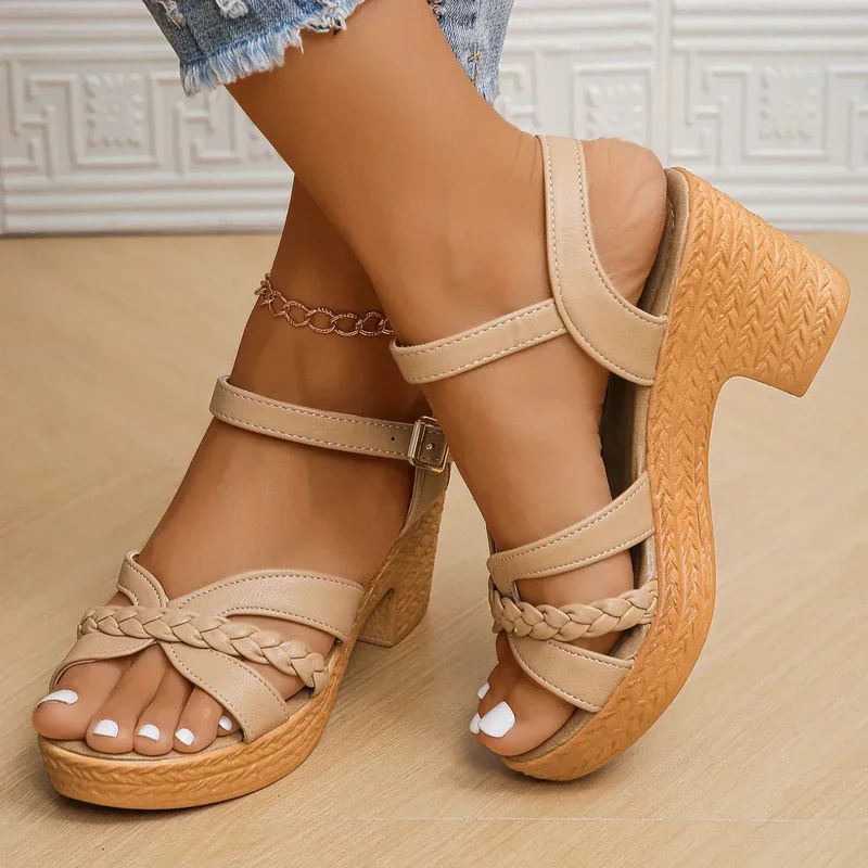 Gwendolyn | Damen Riemchensandalen Geflochtene Details
