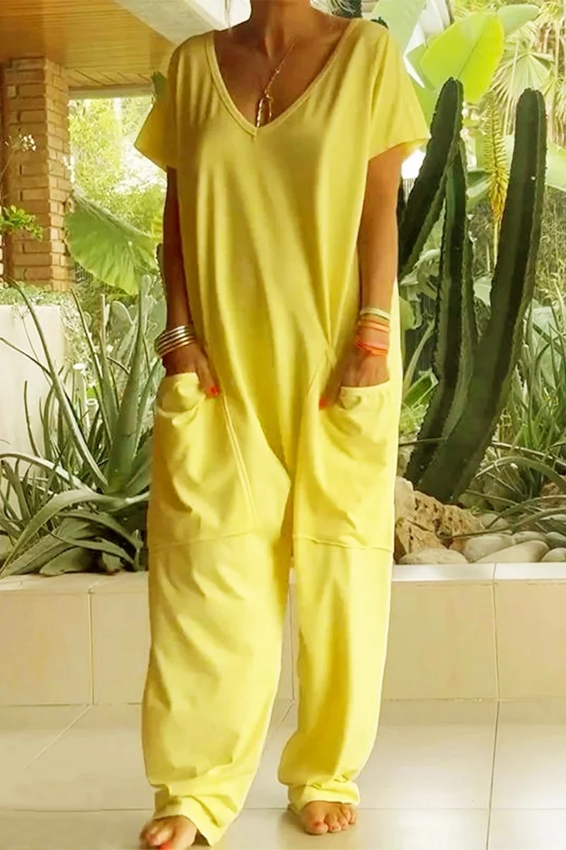 Amira | Damen V Ausschnitt Kurze Ärmel Jumpsuit