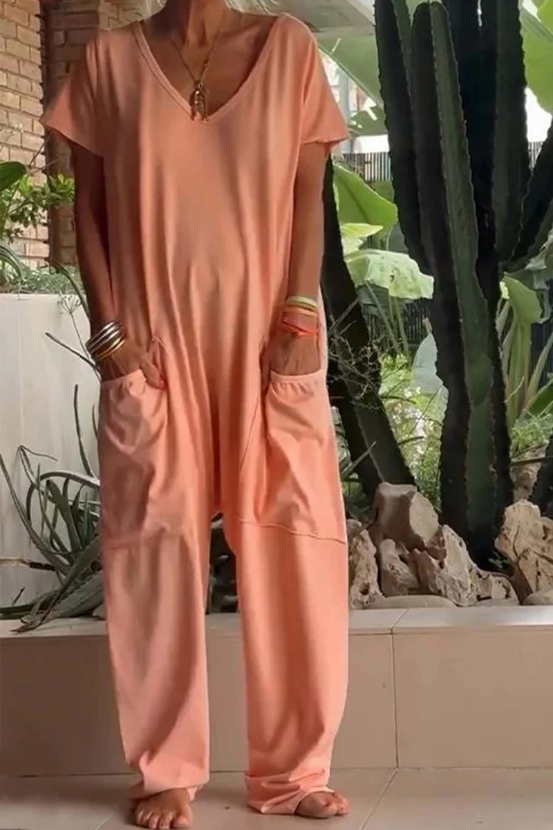 Amira | Damen V Ausschnitt Kurze Ärmel Jumpsuit