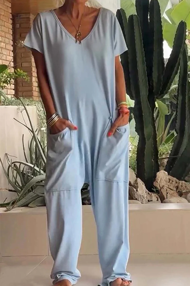 Amira | Damen V Ausschnitt Kurze Ärmel Jumpsuit